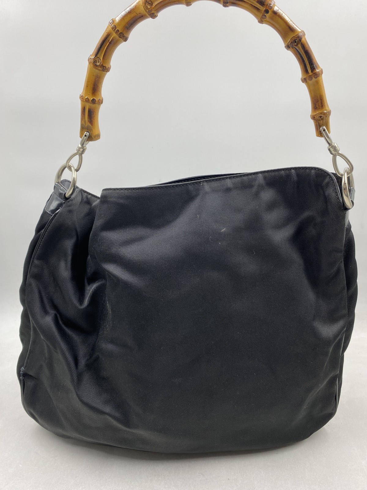 Gucci Black Nylon Bamboo Top Handle Hobo Bag