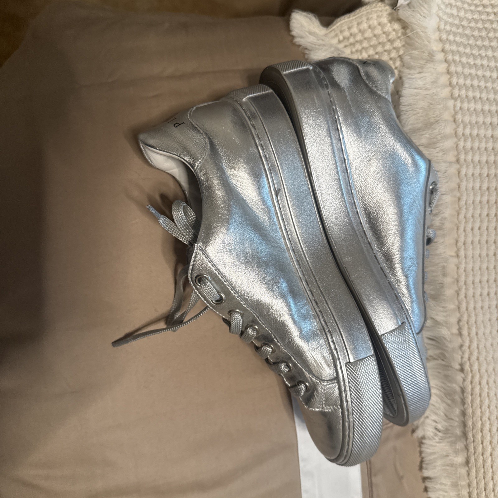 Philipp Plain Silver Sneakers Size 37