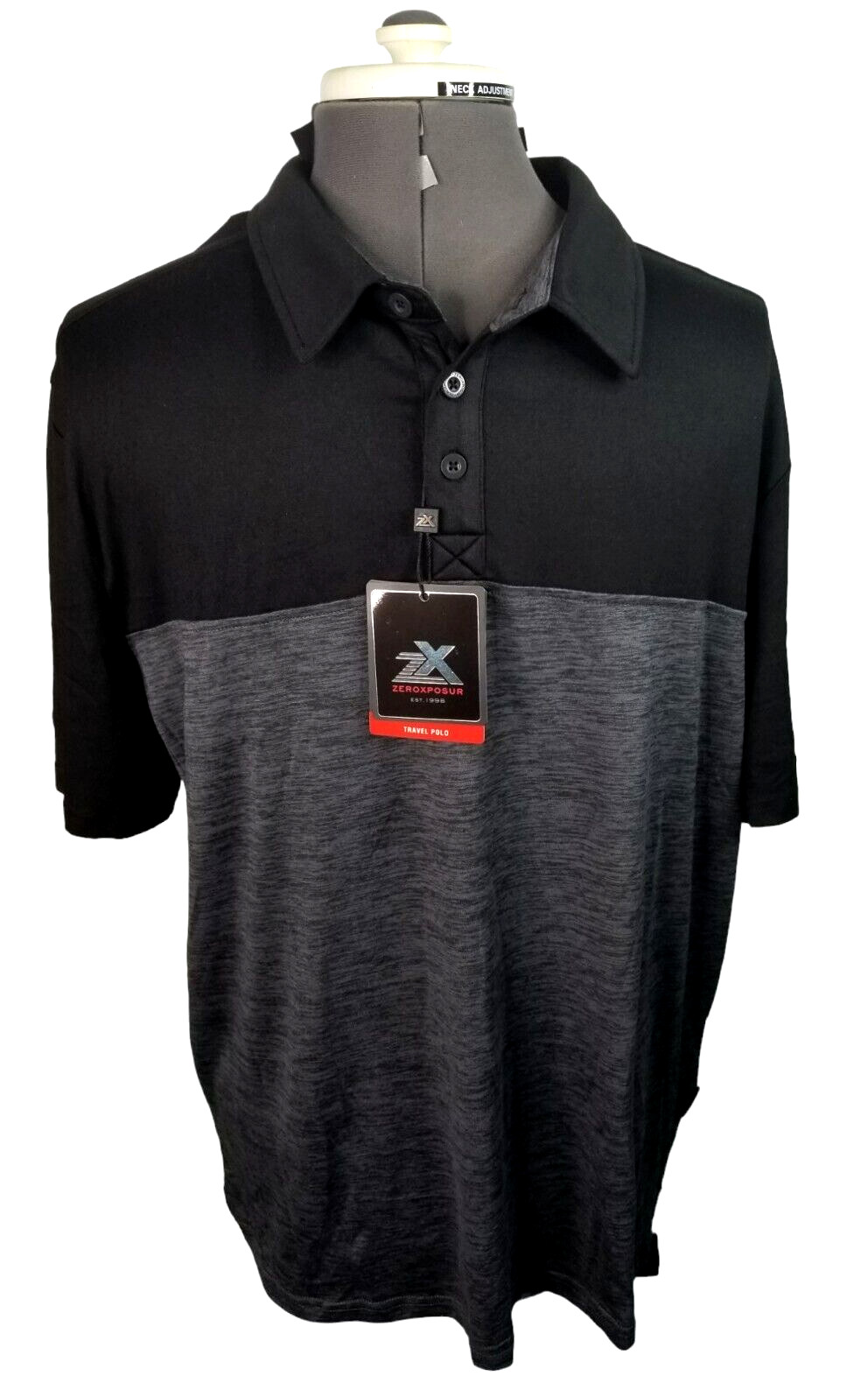 ZEROXPOSUR Polo Shirt Men’s Size XL, PIT TO PIT 24 IN Black Gray NWT