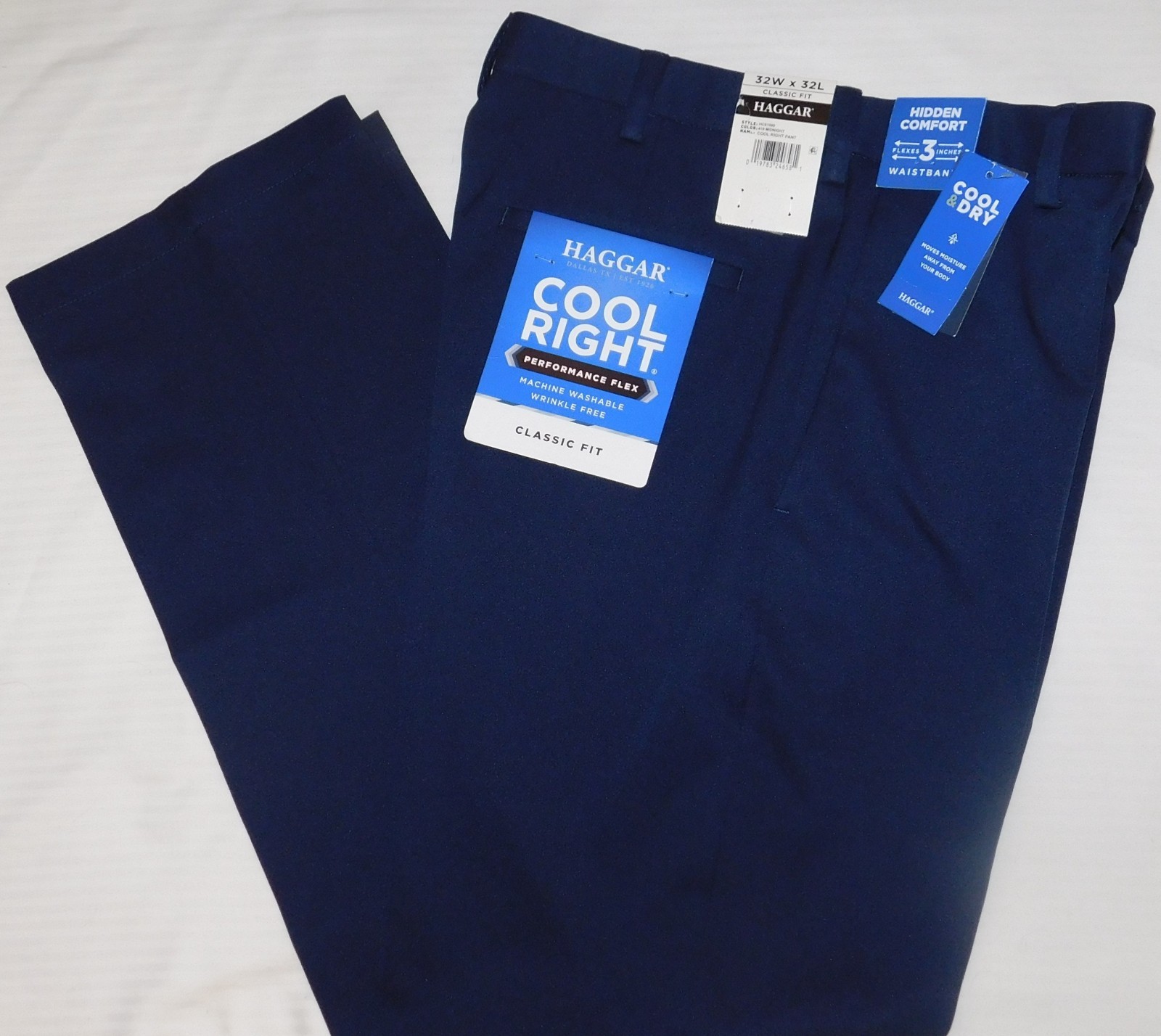 HAGGAR Cool Right Pants Classic Fit Expandable Waist Wicking Midnight Navy