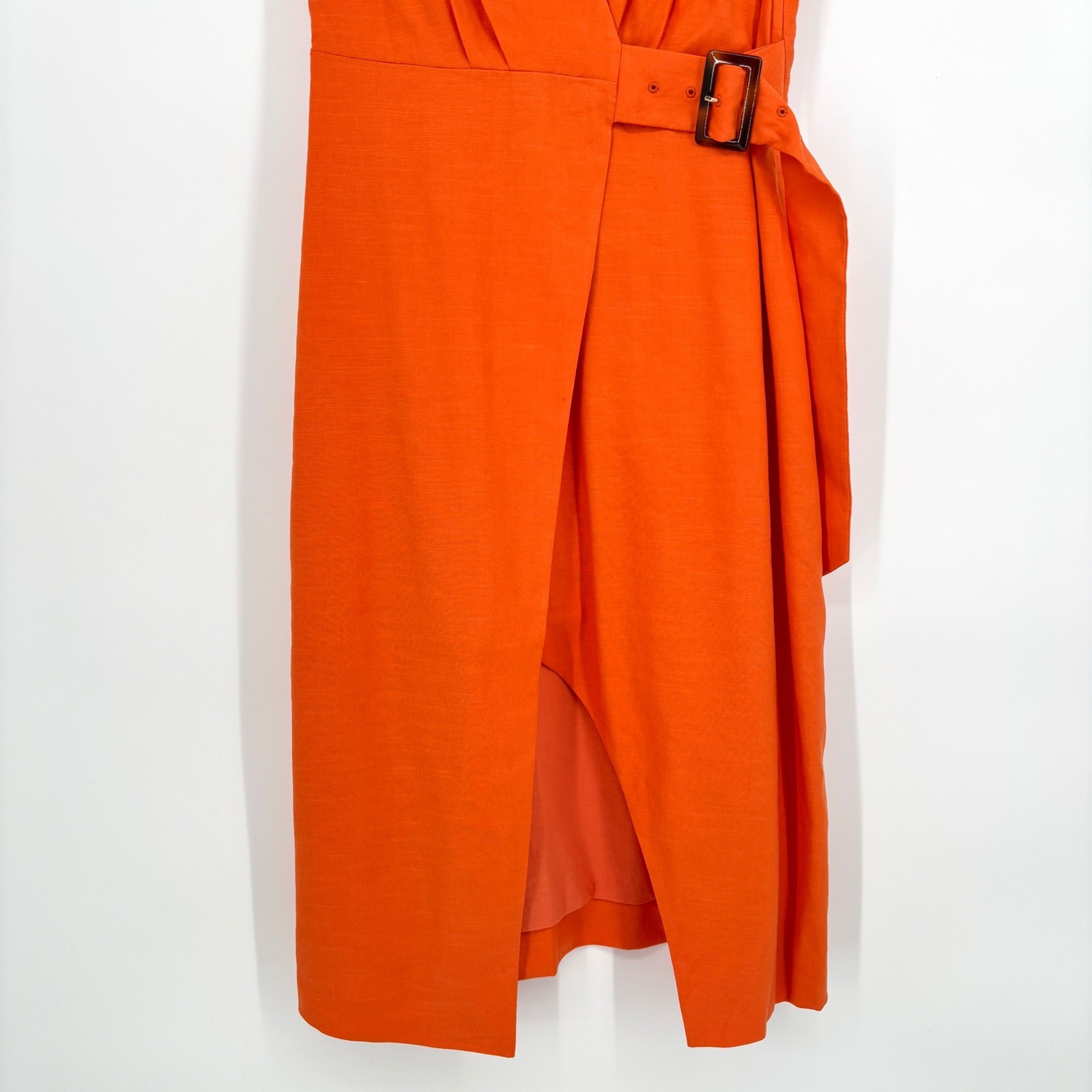 NWT Veronica Beard Octavia Wrap Midi Dress Linen Blend Belted Short Sleeve 4
