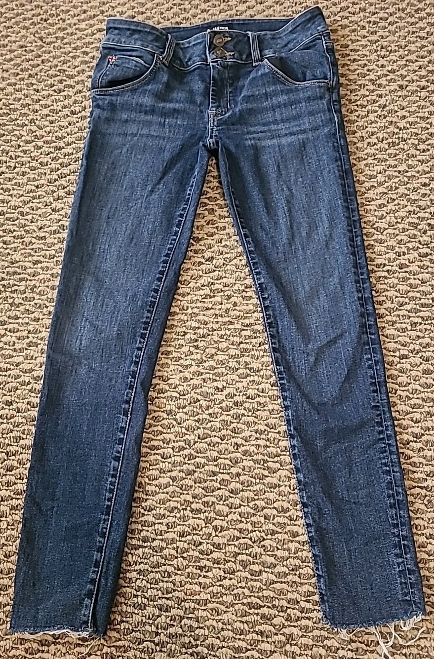 Hudson Collin Mid Rise Skinny Ankle Jeans Size 26 Raw Hem Denim