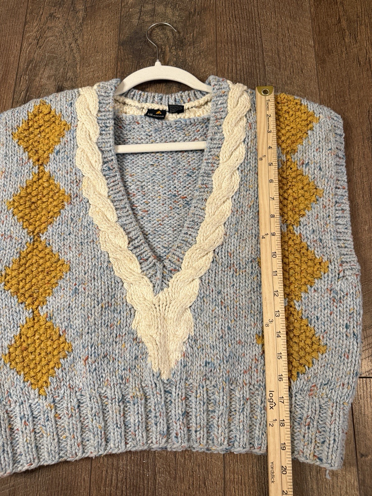 Liz Claiborne Vtg Wool Blend Knit Blue Yellow Argyle Sweater Vest Sz M