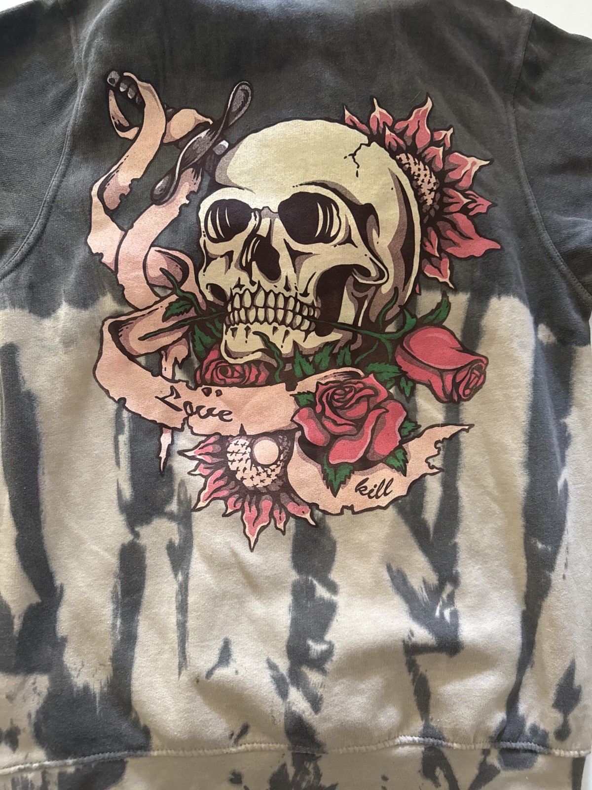 BoohooMAN Skull Rose Graphic Tie Dye Hoodie Men’s Size S Love Kill Pullover