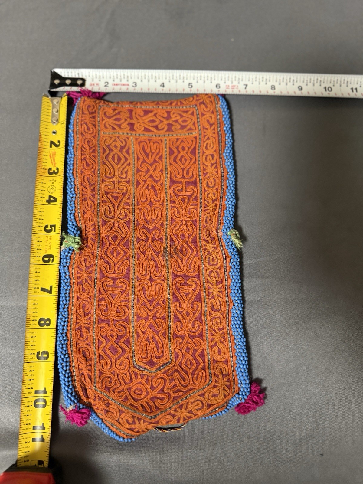 Vintage Afghan Kuchi Tribal Embroidered Beaded Textile Pouch Folk Art