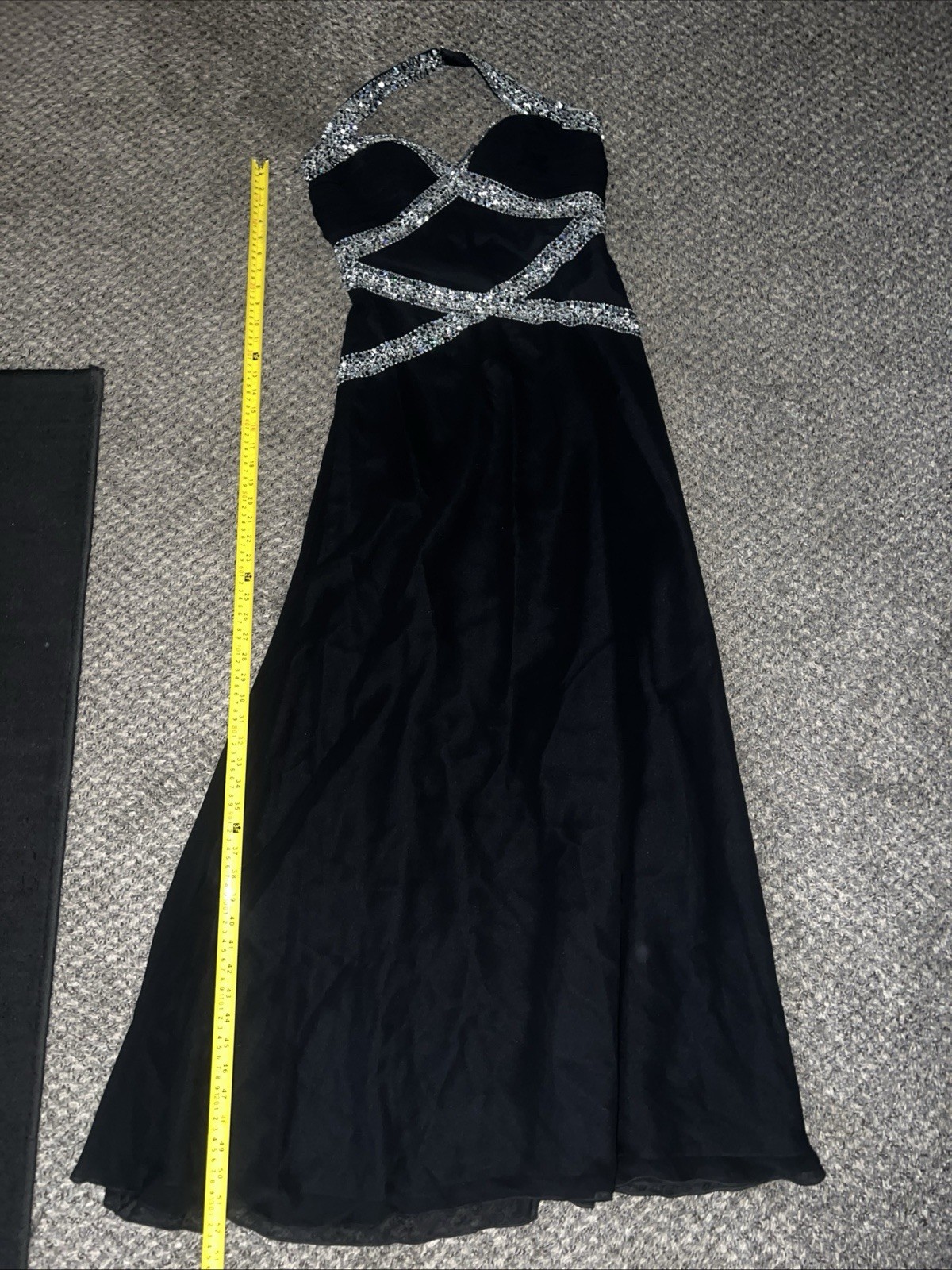 FLIRT Maggie Sottero Black Sequined Prom Gown Evening Dress Size 10 Preloved GUC