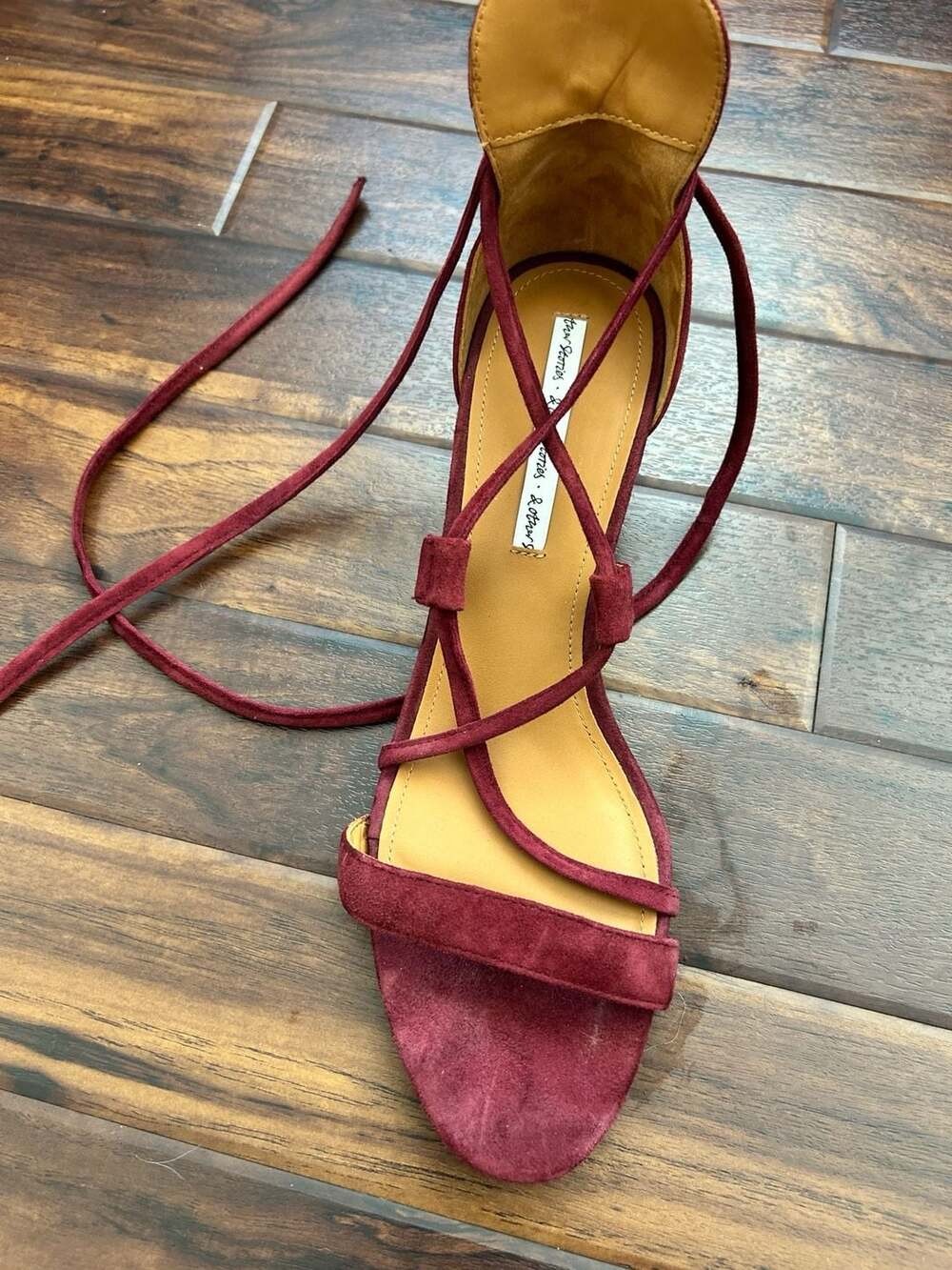 & Other Stories Burgundy Suede Lace-Up Block Heel Sandals Size 40