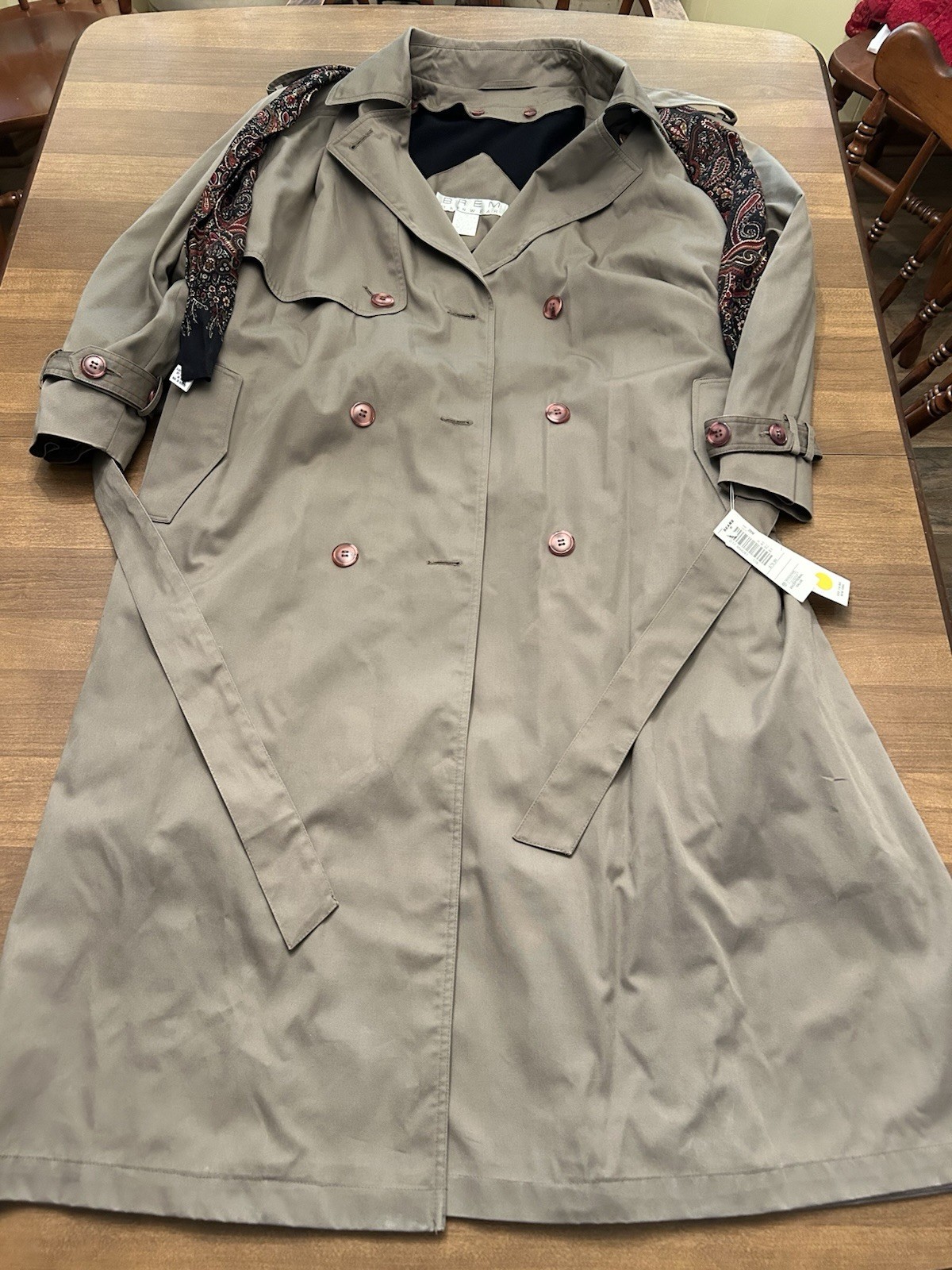 Brem Rainwear Rain Coat Brown Removable Insulated Liner Scarf Belted 20W, NWT