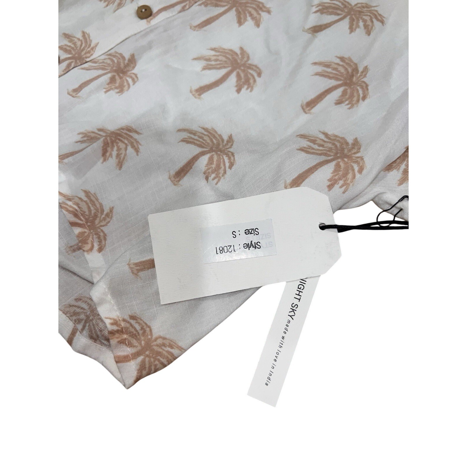 Midnight Sky Womens Small White Tan Palm Tree Print Button Down Crop Shirt NEW