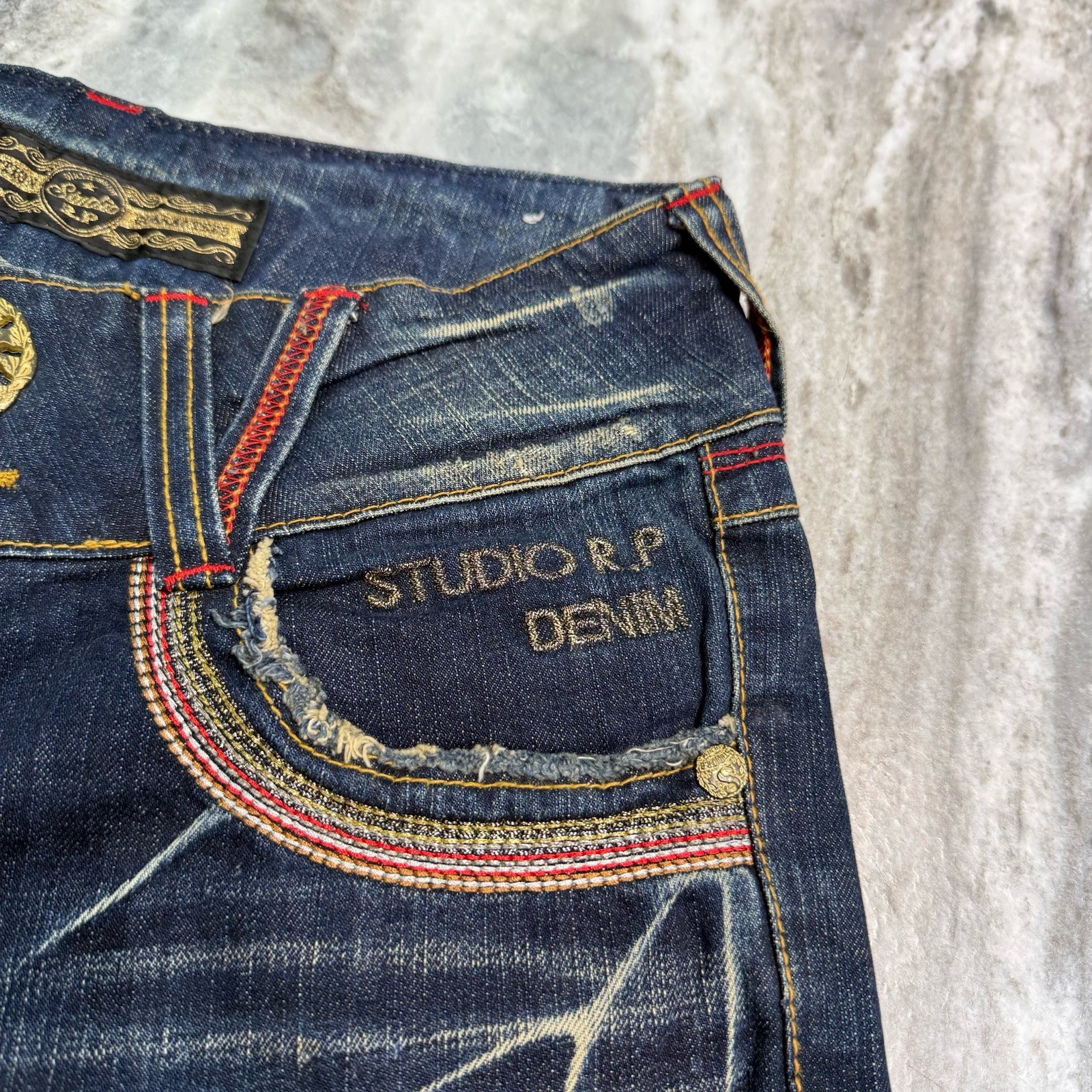 Studio R.P Flare Denim Pants y2k RED PEPPER Size 27 Vintage Rare
