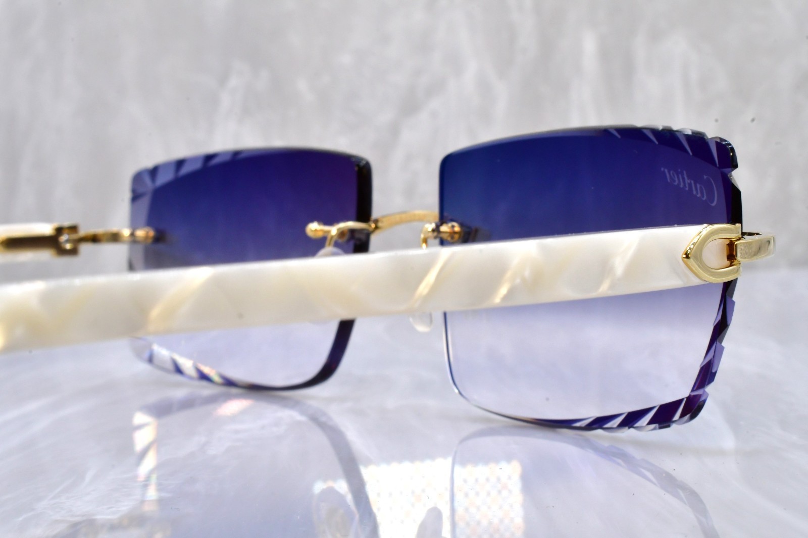 Cartier rimless white c decor gold Diamond cut white pearl sunglasses ct0056o