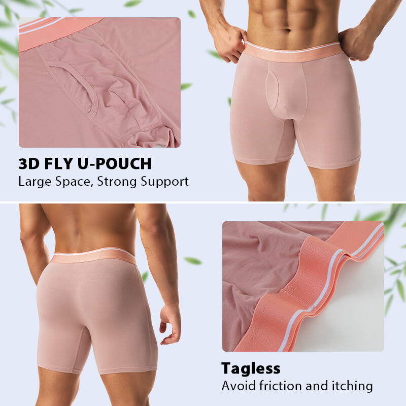 4 Pack Bamboo Fiber Men Boxer Shorts Tagless Comfort Underwear With Fly Briefs