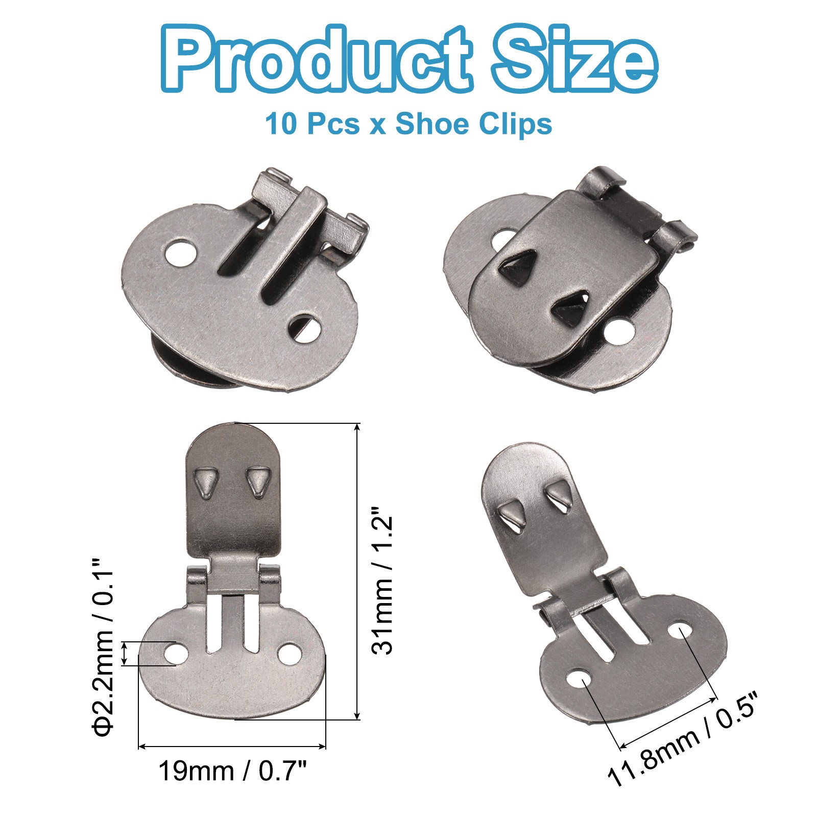 19mm x 31mm Shoe Clips Flat Blank Shoe Clips Shoe Supplies Black 10Pcs