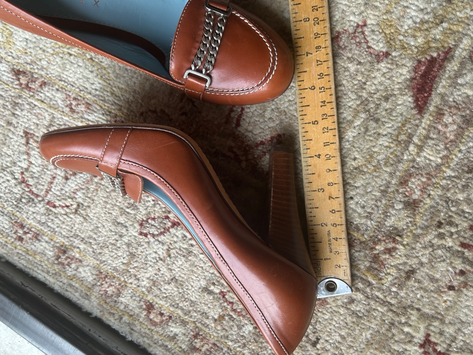 Lambertson Truex Brown Leather Heels, Italy, 37.5 ~7.5 M ~Tiffany Co Blue inside