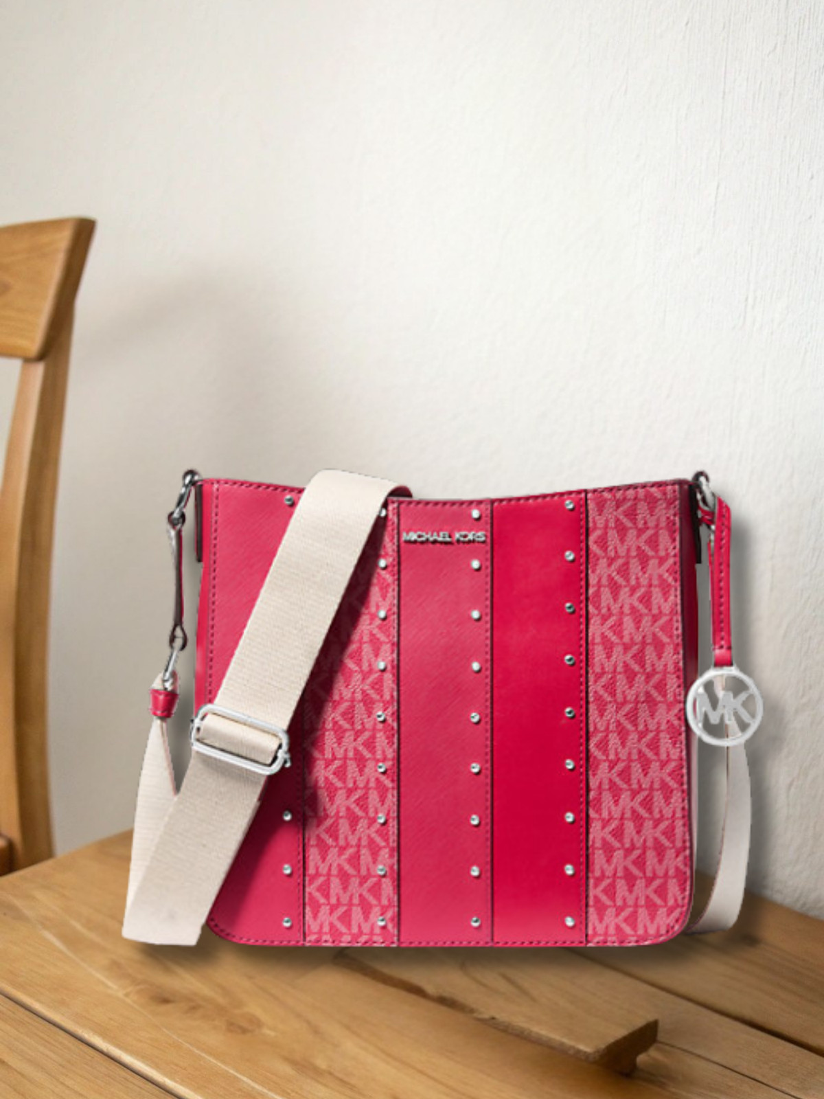 Michael Kors Small Studded Patchwork Logo Crossbody Bag Dark Raspberry Handbag