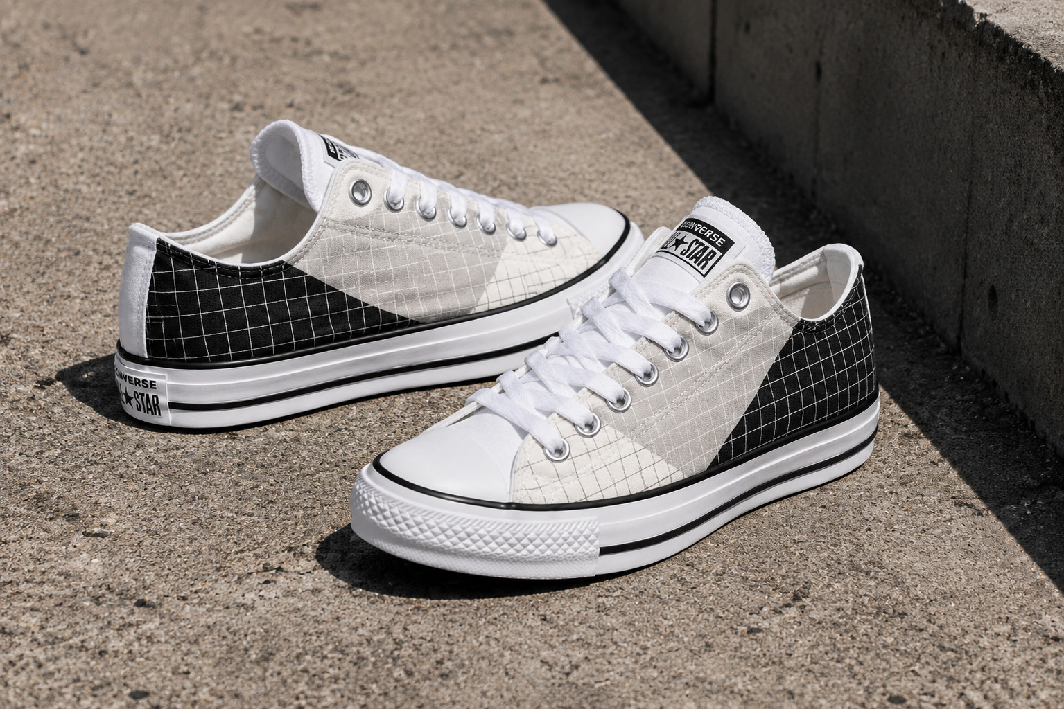 Custom Converse All Star Minimal Grid Patchwork Low Top Sneakers Unisex