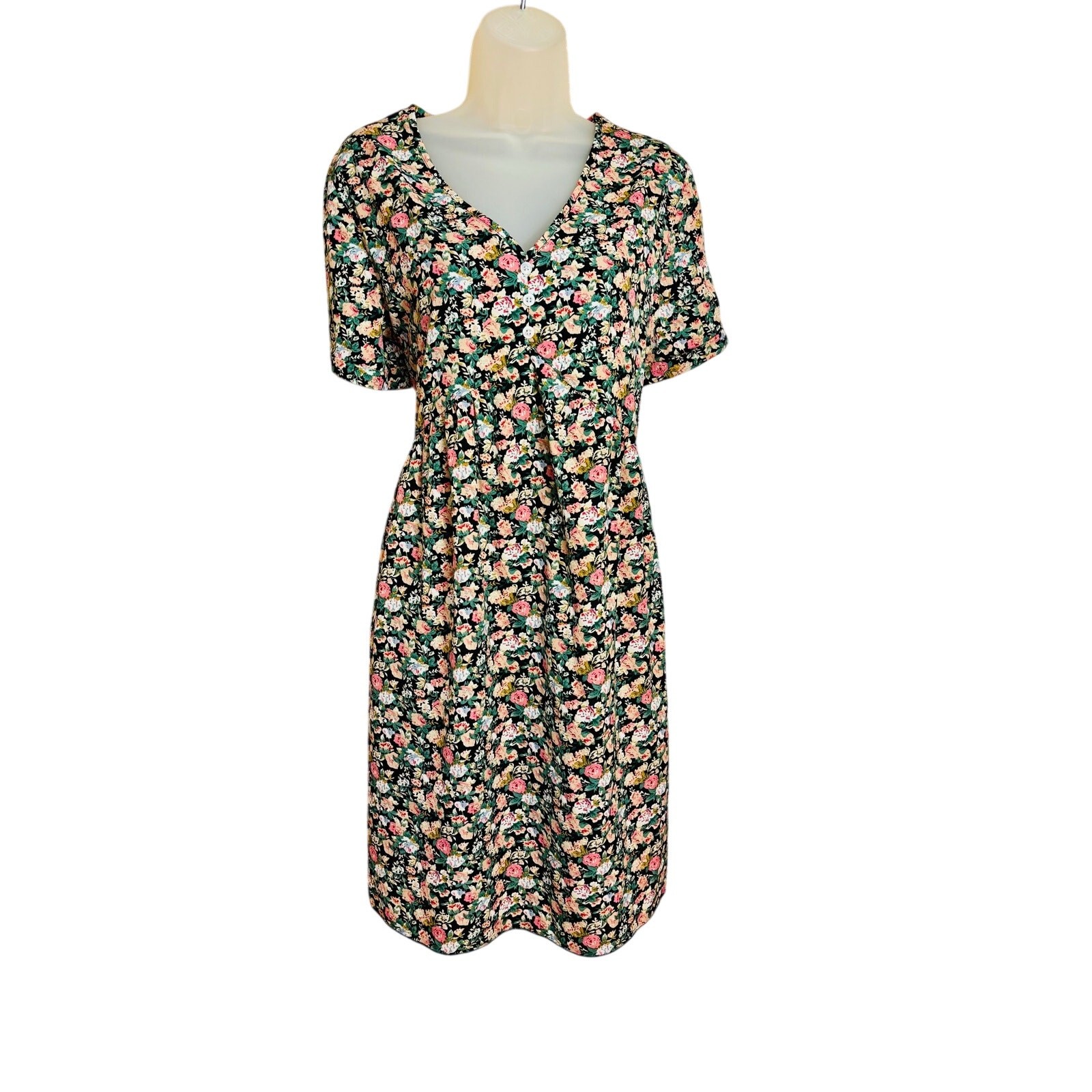 Prettygarden soft cotton floral cottage core milkmaid knee length dress sz M