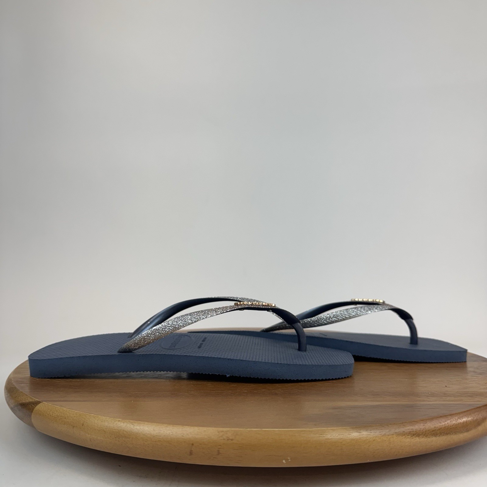 New Womens Havaianas Slim Square Blue Glitter Flip Flops Thong Sandals Size 11 M