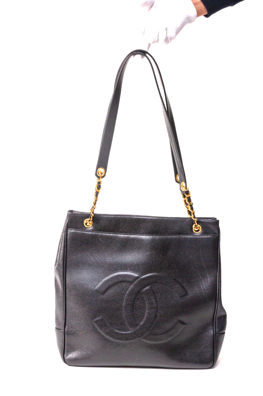 CHANEL Coco Mark Caviarskin Chain Shoulder Tote Bag USED 【Condition Rating SA】