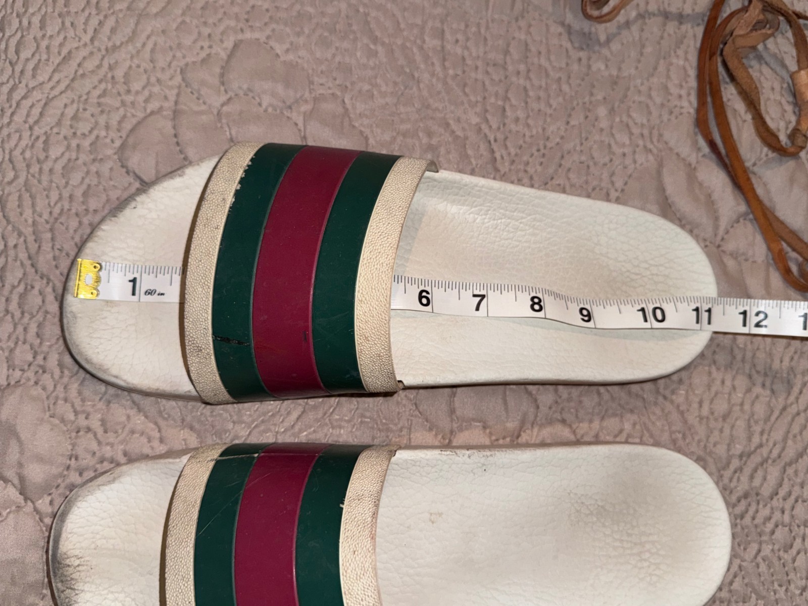 Gucci Men’s Web Rubber Slide Sandals White w/Red/Green Stripe