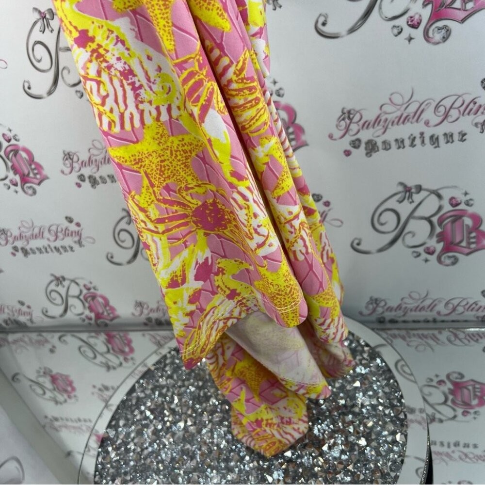 Macbeth Collection by Margaret Josephs dress starfish crabs ocean Pink Yellow