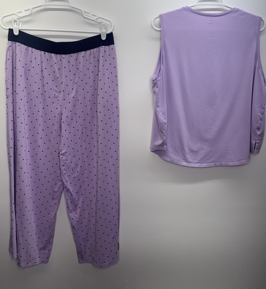 Tommy John Purple Polka Dot Pajama Set Tank Pockets Comfort Relax Designer L