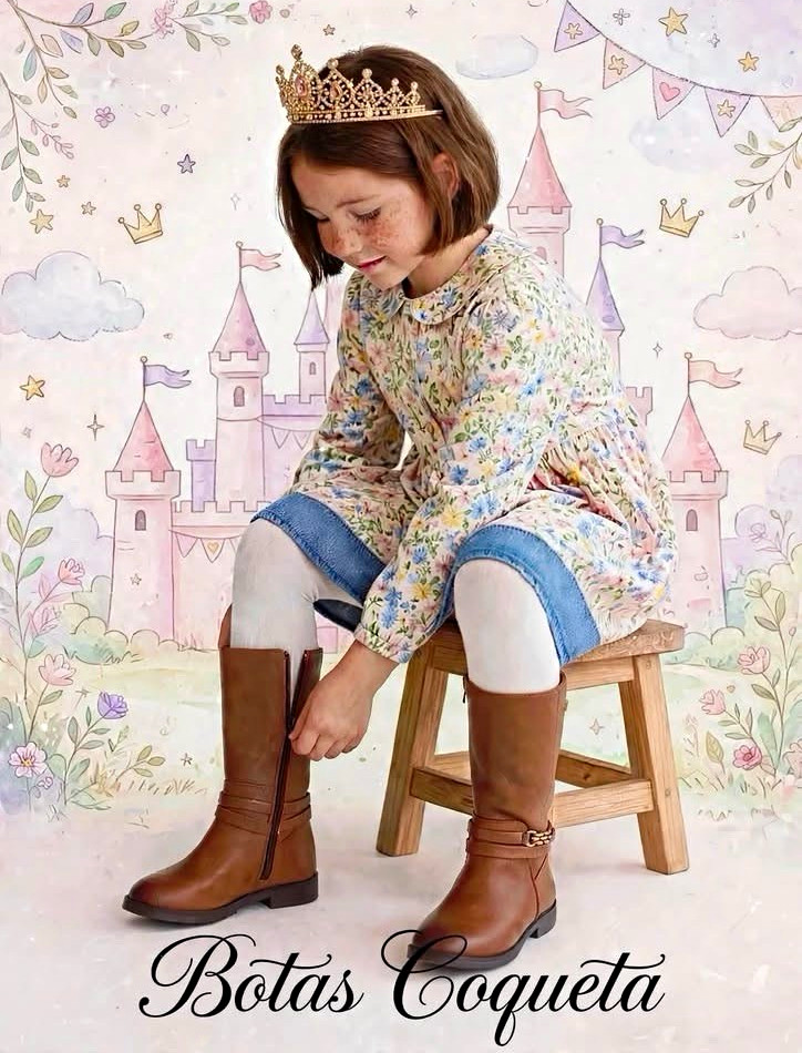 Girls Brown Knee High Riding Boots Zip Closure Buckle Accent US 11.5 EU 28