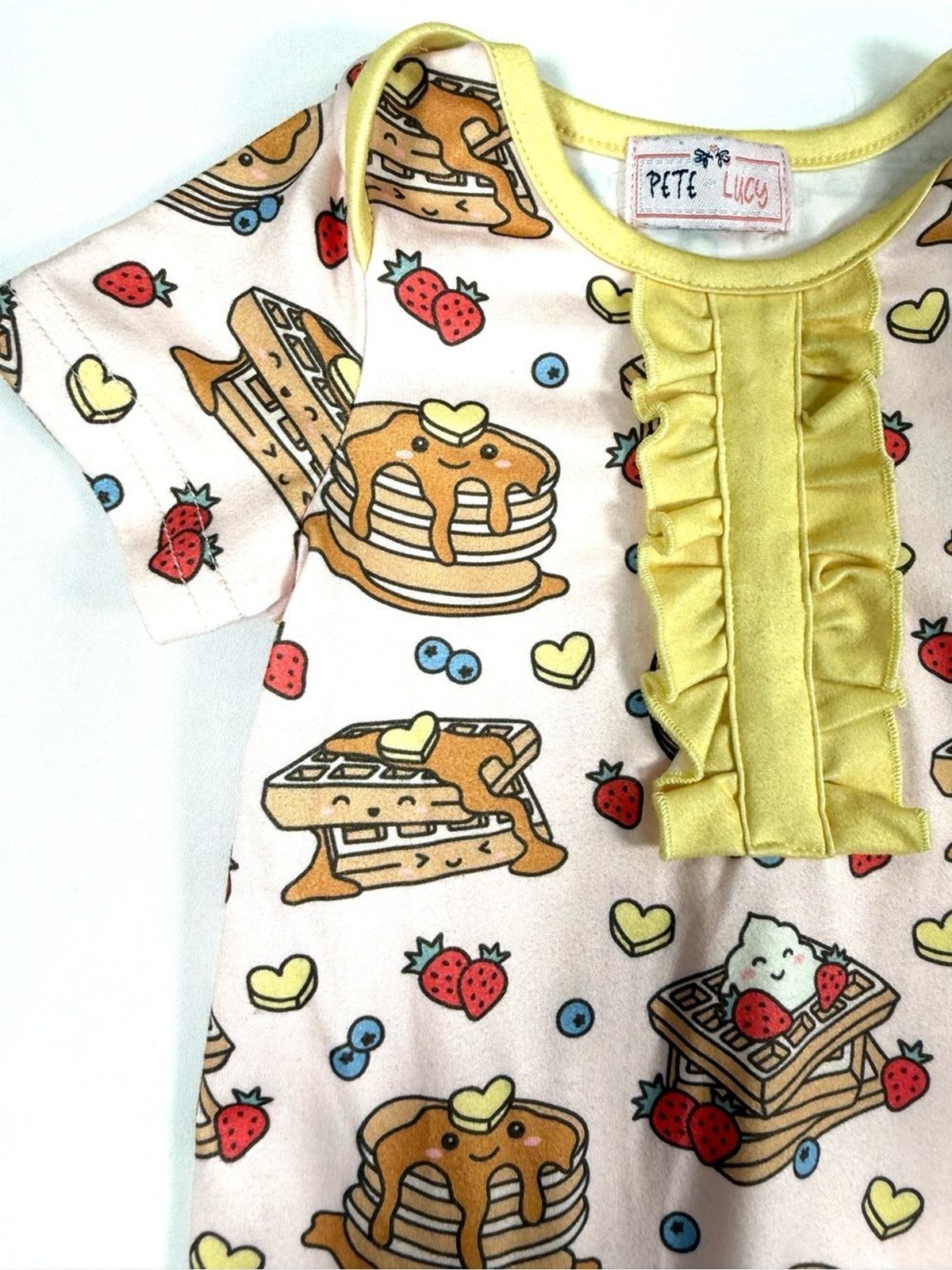 PETE + LUCY Girls Pancake Waffle Breakfast Ruffle Romper 0-3M Cottagecore Kawaii
