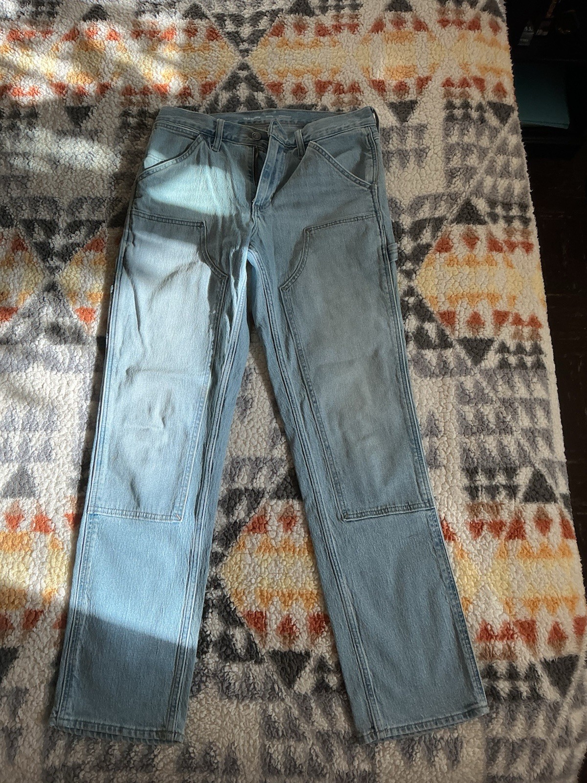 Old Navy Women’s Straight Fit Cargo Light Wash Blue Denim Jeans Mid Rise
