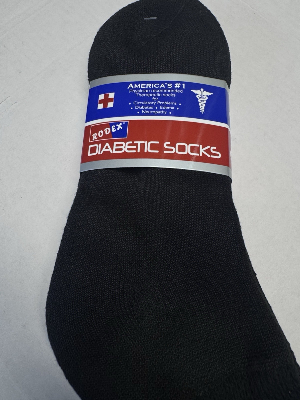 RODEX Diabetic Socks 3-Pack Black Size M 9-11 New Cotton Comfort