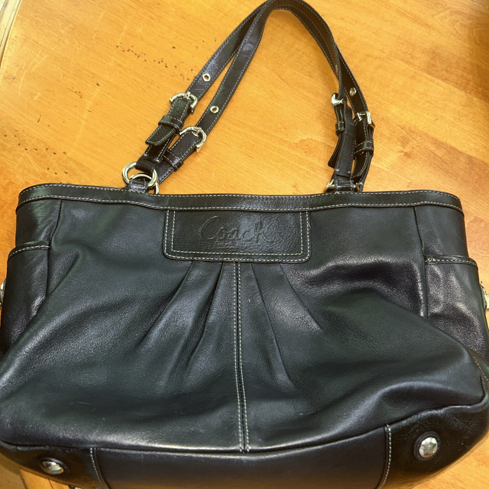 Vintage Coach f13759 Black Soft Leather Purse Handbag w/ Adjustable Strap