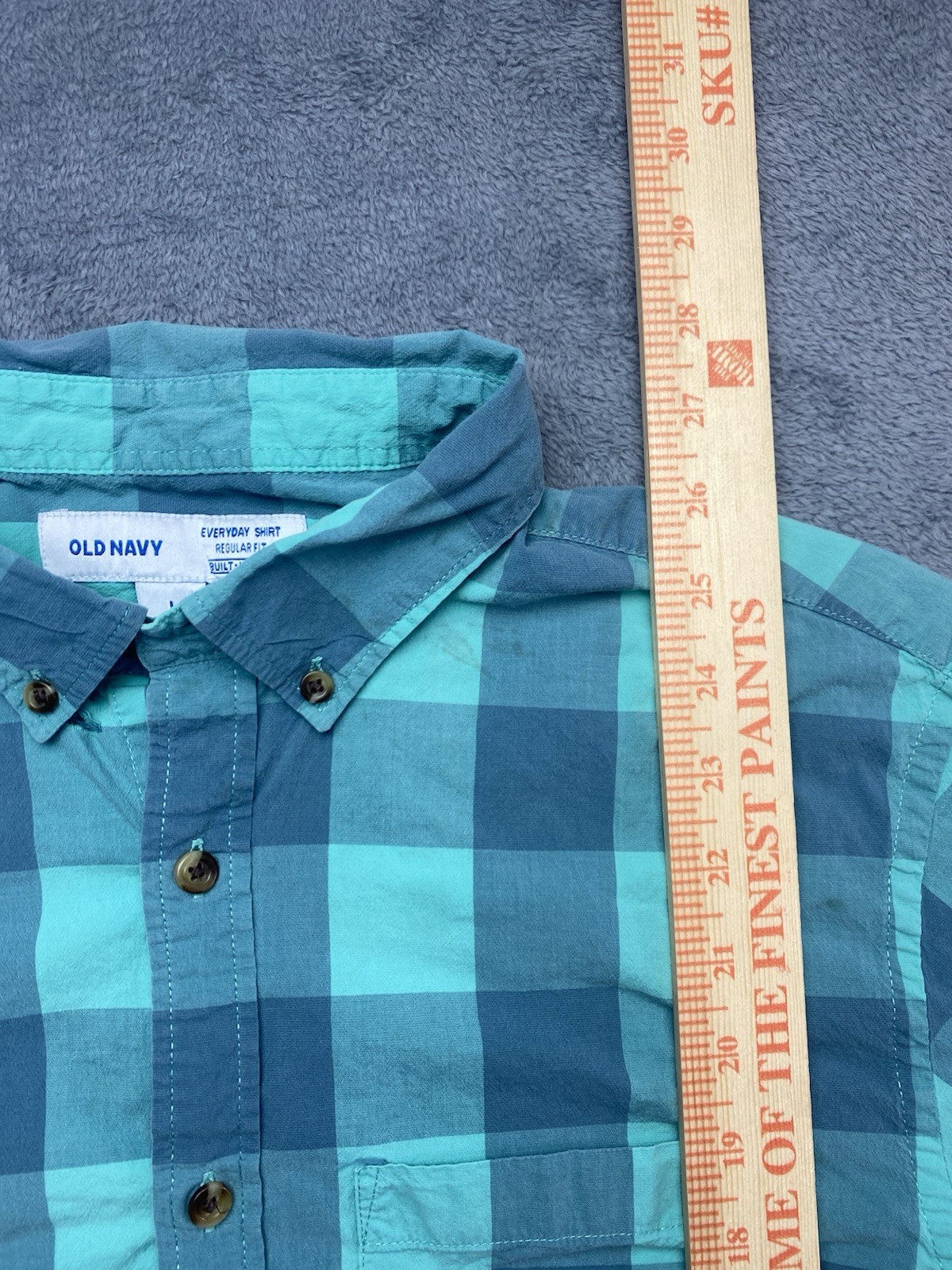 Old Navy Teal/Blue/Green Plaid Button Down Shirt Mens Regular Sz L