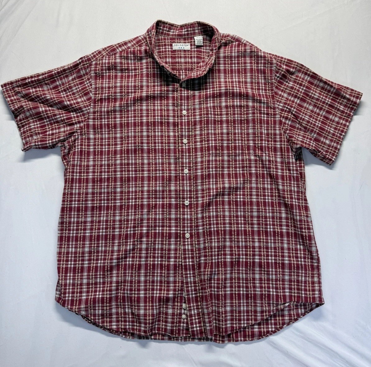Covington Shirt Mens 2XL Red Multi Plaid Cotton Pleated Button Down Casual Wear