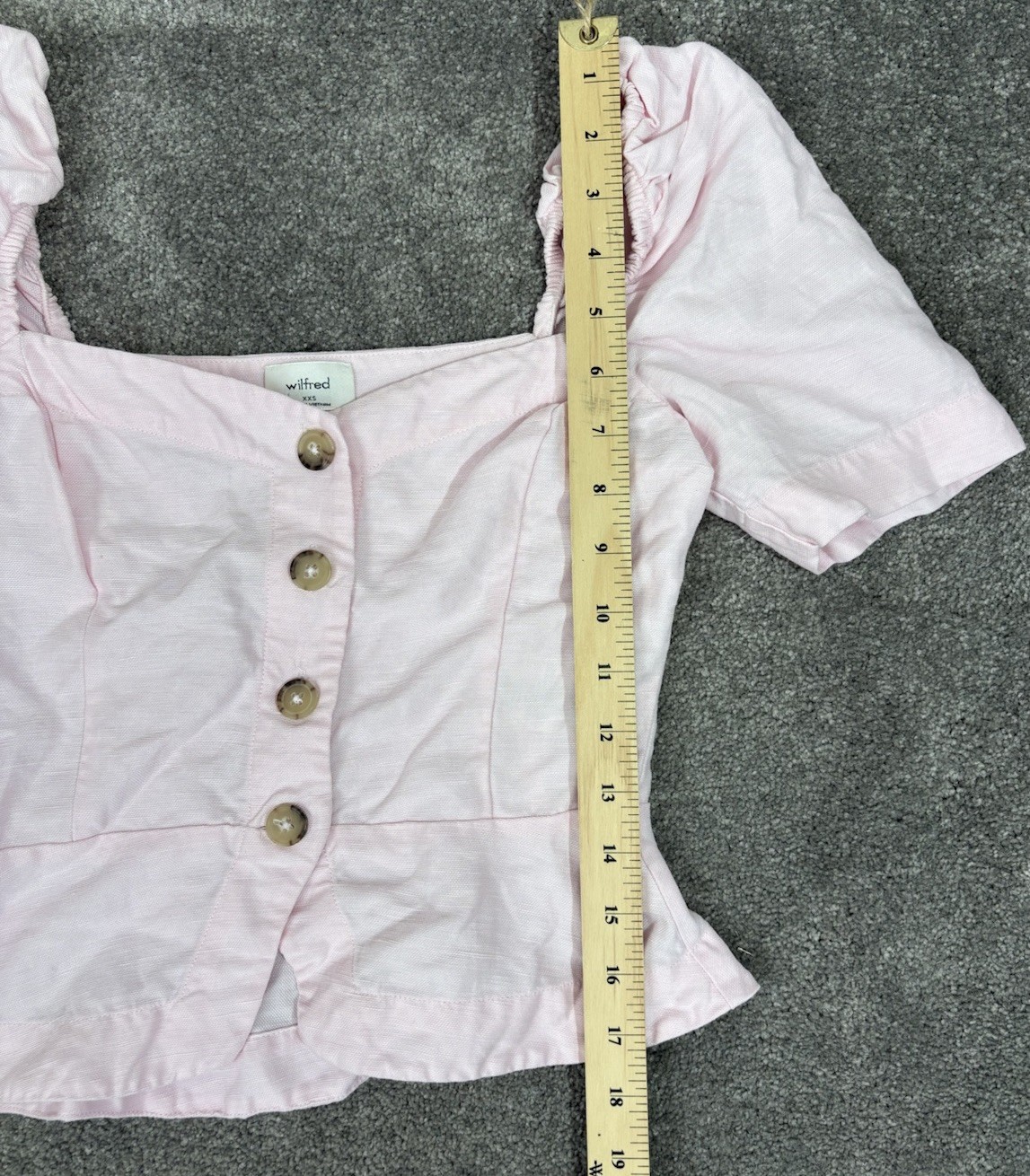 Wilfred Puff Sleeve Top Baby Pink Button Front Cottagecore Coquette Linen XXS