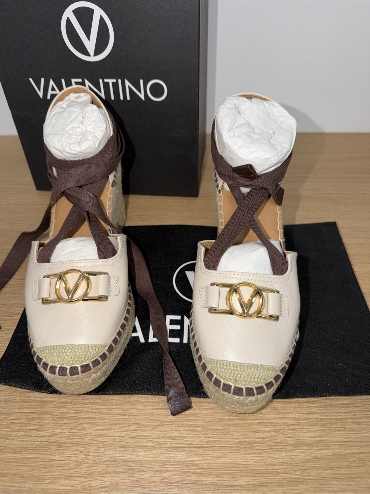 VALENTINO BY MARIO VALENTINORoxana Vlogo Wedge Sandal In Cream Taupe