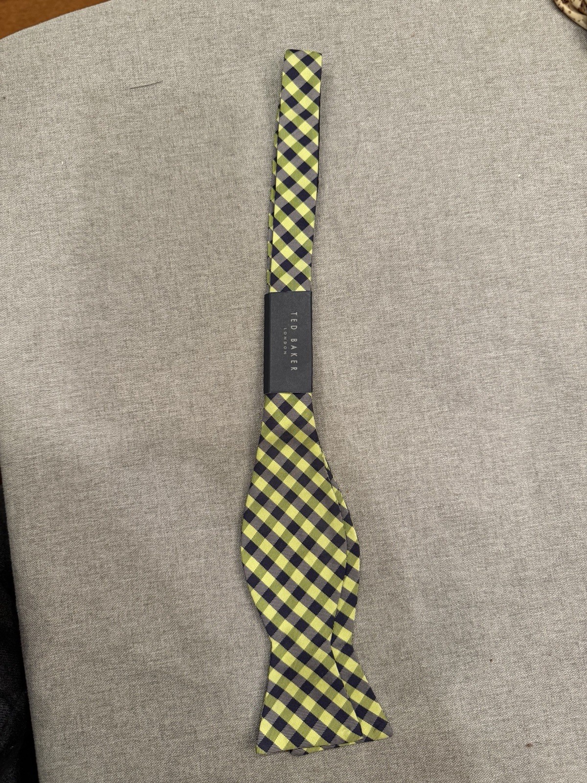 Ted Baker Yellow Blue Check Bow Tie 2.25 In Wide NWT