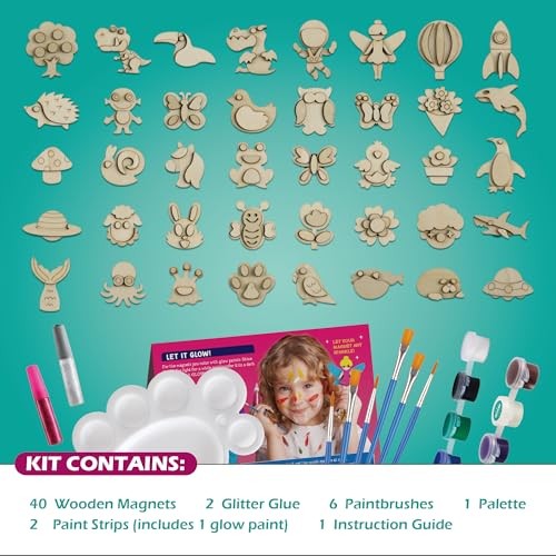 DIY Wooden Magnets Kids Crafts – 40 pcs Glow Magic Magnetic Magnets for kids