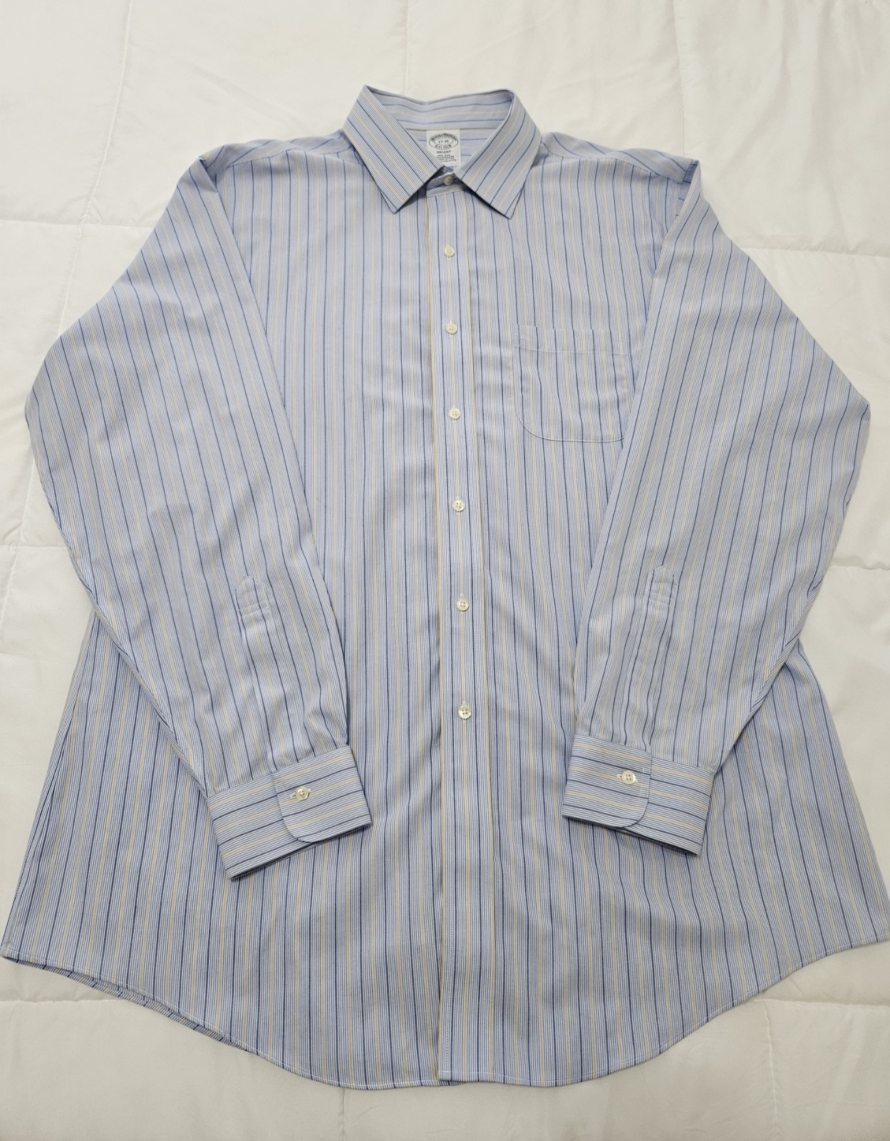 Brooks Brothers Regent Non-Iron Striped Dress Shirt Blue 17-35 35 Sleeve