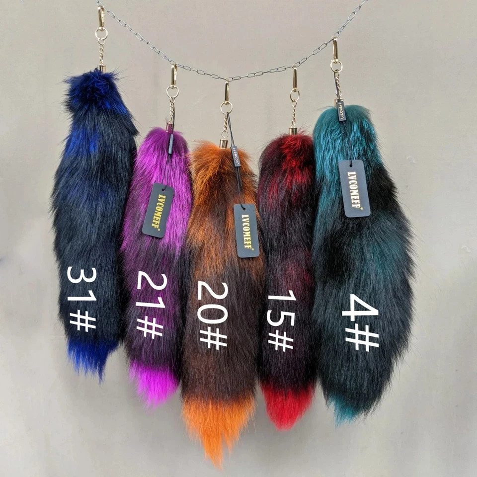 16″-18″ Real Fox Fur Tail Keychain Bag Charm Furry Pendant Costume Cosplay Toys