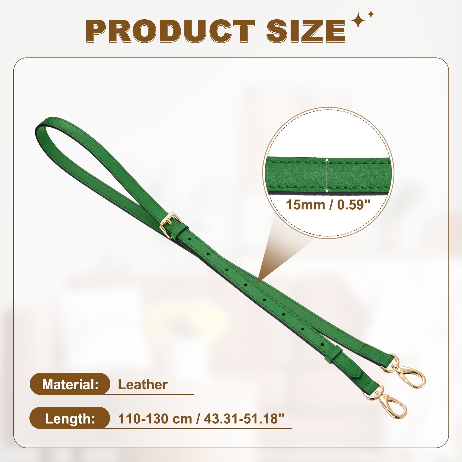 Leather Purse Strap, Adjustable Shoulder Strap for Crossbody Bags, Green