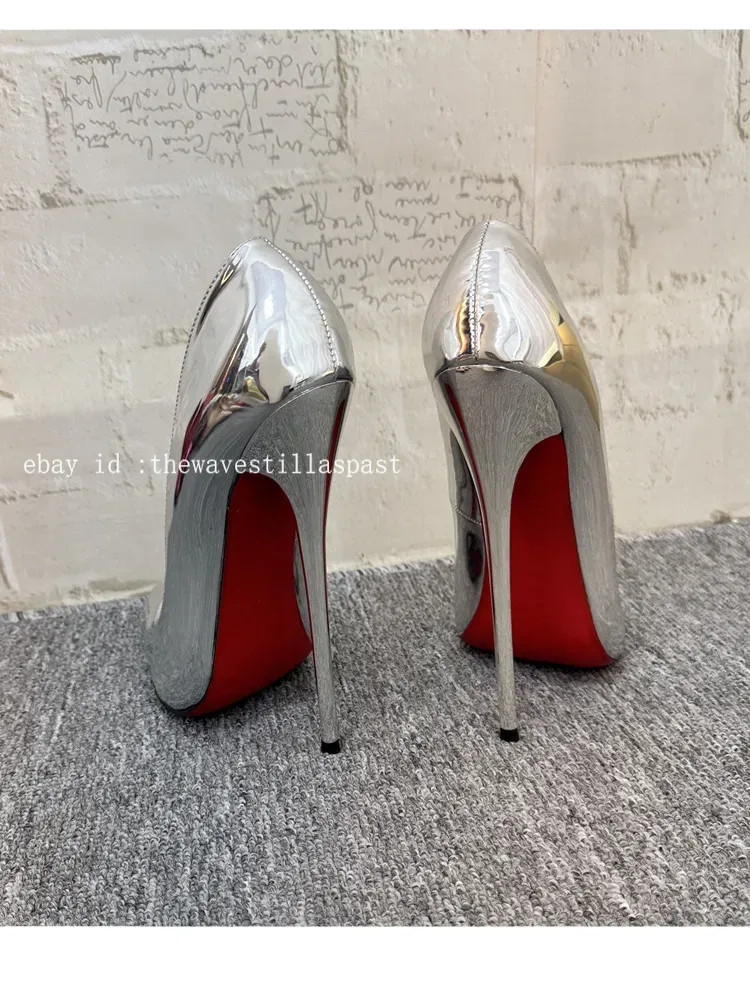 12cm Fashion Thin Heel Metallic Silver Shallow Mouth Shoes Bed High Heels