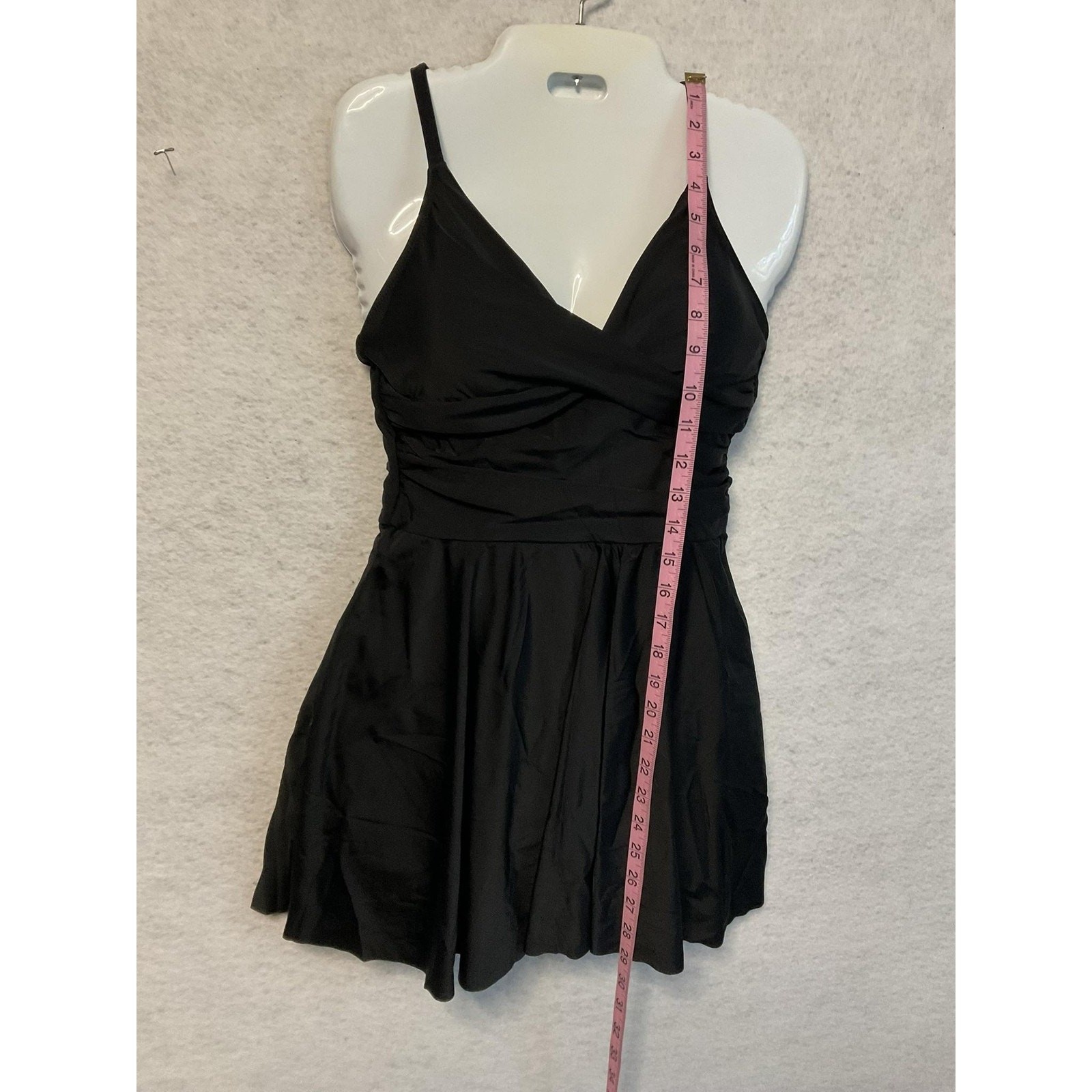 Shaperin Swimdress Womens Small Black Spaghetti Strap Skirted One Piece Swim