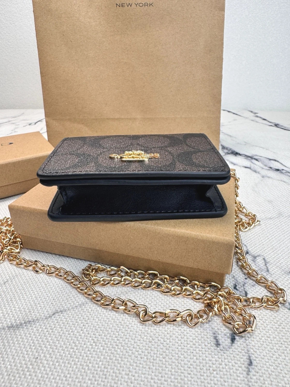 NWT Coach Mini Wallet On A Chain Signature Canvas With Charms CZ278 NEW