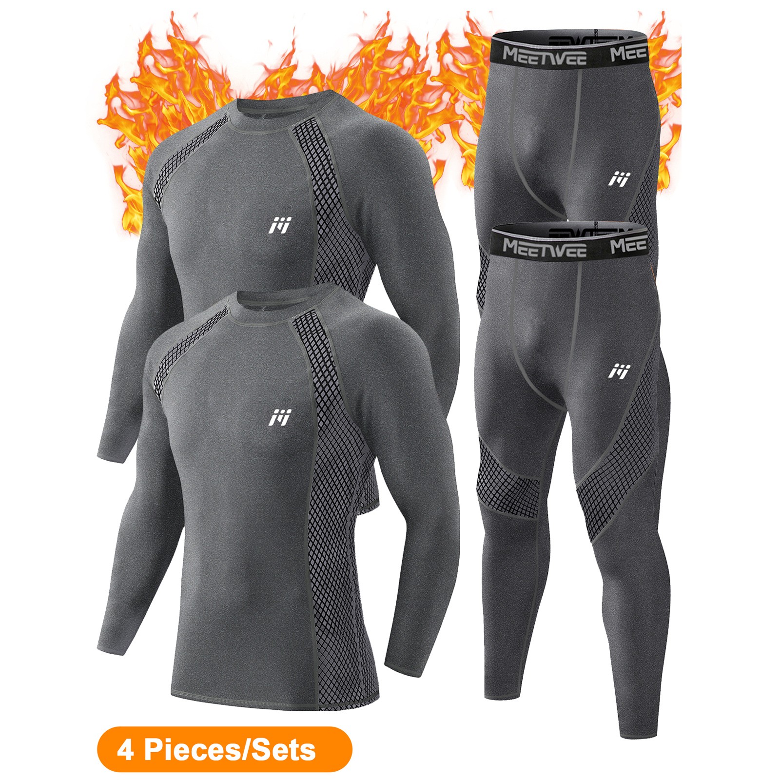 4Pcs Men’s Thermal Underwear Fleece Lined Base Layer Long Johns Top Bottom Warm