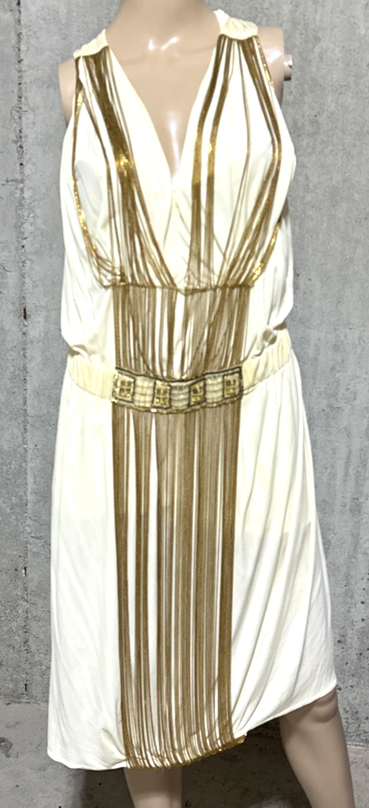 Alberta Ferretti 2008 Runway Gold Grecian Chain Embroidered Dress US 8 10 IT 46