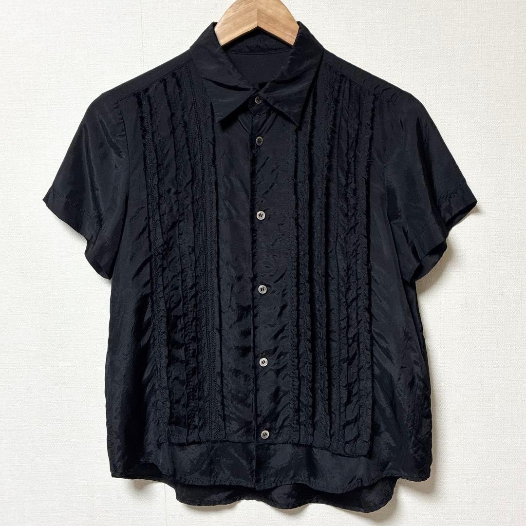 Tricot COMME des GARCONS AD2003 Black Raw Edge Frill Blouse Shirt Size M