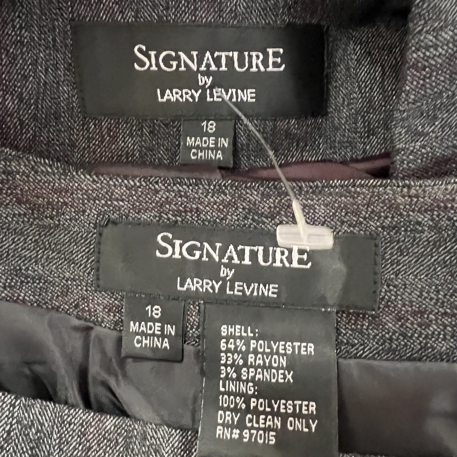 Larry Levine Polyester Rayon Stretch Skirt Suit Size 18 Charcoal Gray 2PC New