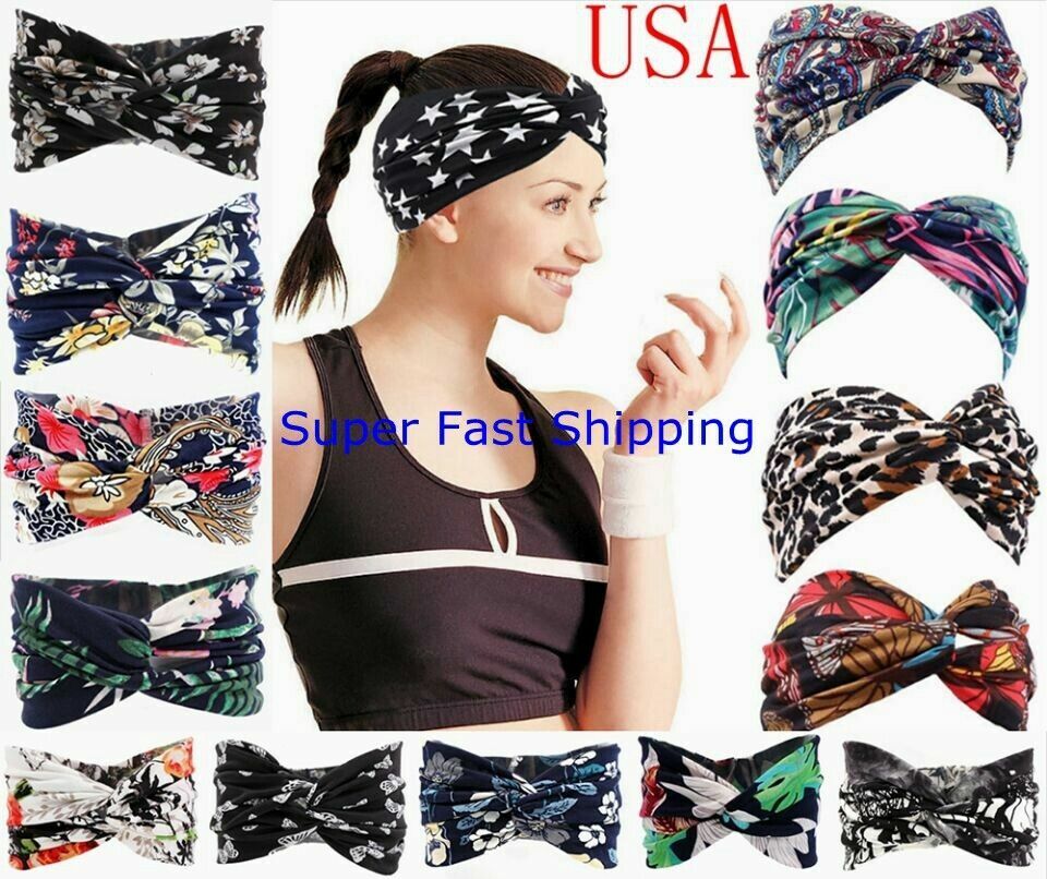 Sweatband Moisture Wicking Bandanas Headband Elastic Hairband Twisted Hair Bands