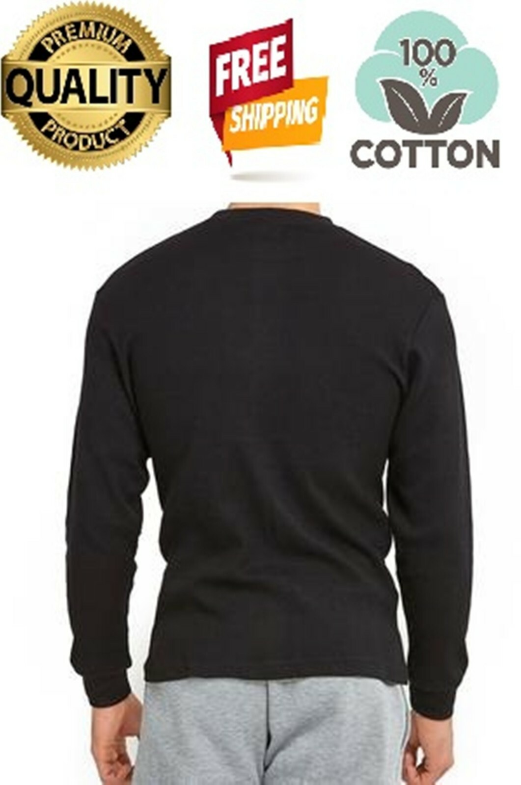 Thermal Shirt COTTON Warm Medium Weight Long Sleeve Crew Neck Waffle Men’s