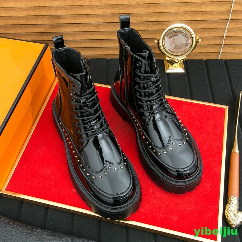 New Men’s High Top Platform Studded Ankle Boots Wing Tip Brogue Colorblock Shoes